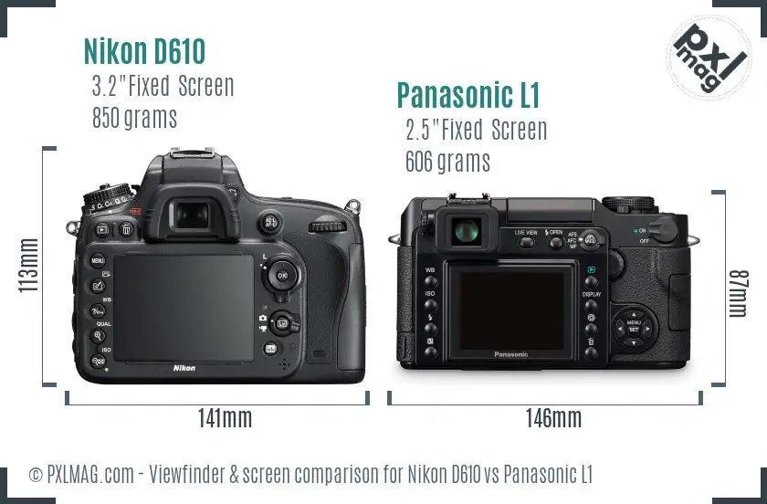 Nikon D610 vs Panasonic L1 Screen and Viewfinder comparison