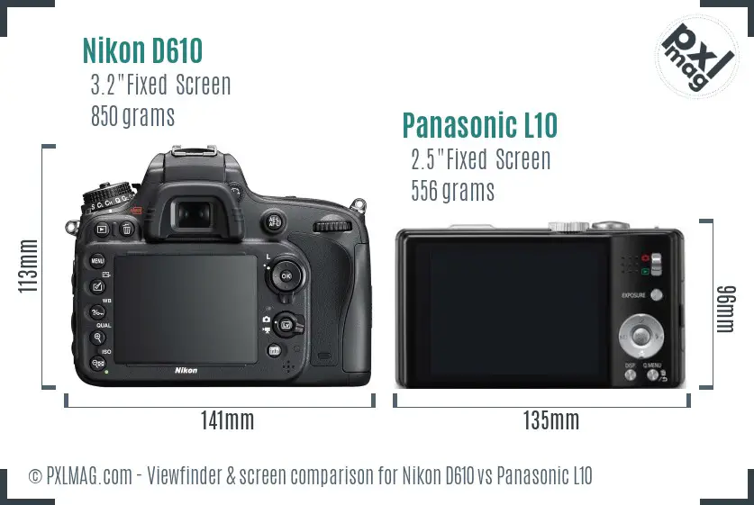 Nikon D610 vs Panasonic L10 Screen and Viewfinder comparison