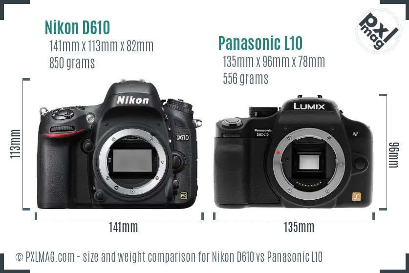 Nikon D610 vs Panasonic L10 size comparison