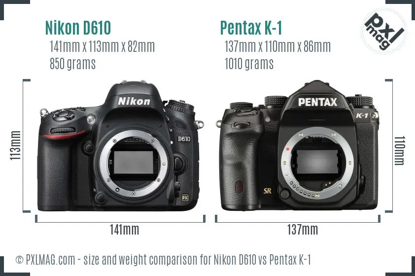 Nikon D610 vs Pentax K-1 size comparison
