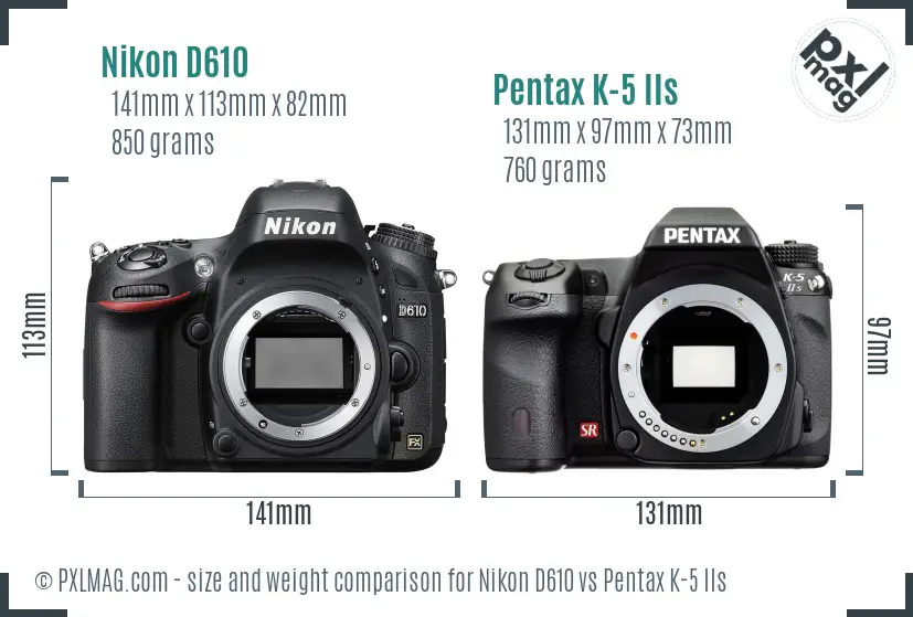 Nikon D610 vs Pentax K-5 IIs size comparison