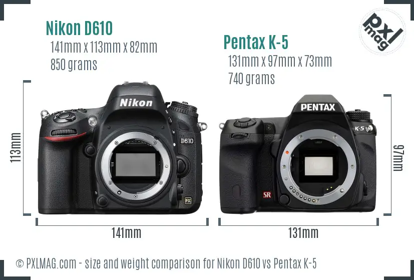 Nikon D610 vs Pentax K-5 size comparison Nikon D610 vs Pentax K-5 size comparison