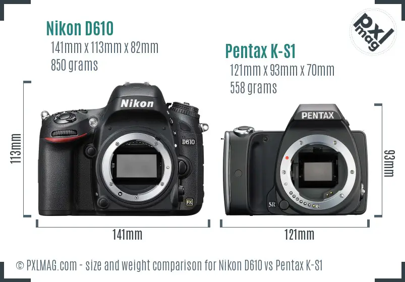 Nikon D610 vs Pentax K-S1 size comparison