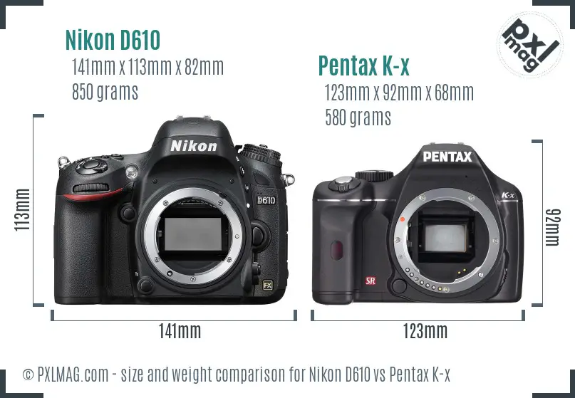 Nikon D610 vs Pentax K-x size comparison