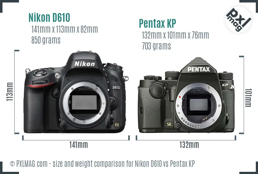Nikon D610 vs Pentax KP size comparison