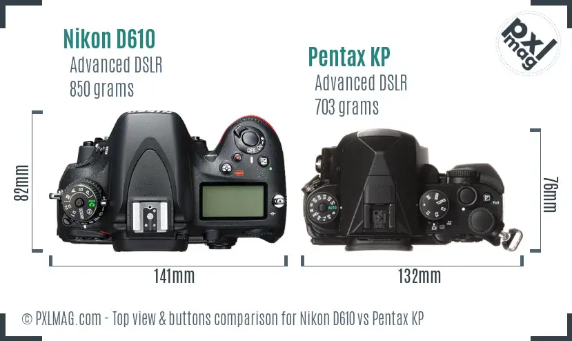 Nikon D610 vs Pentax KP top view buttons comparison
