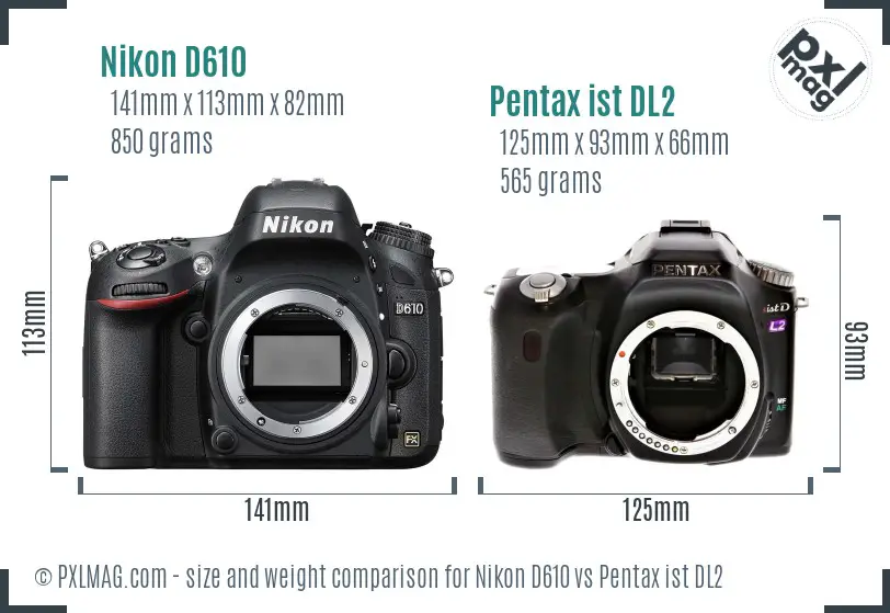 Nikon D610 vs Pentax ist DL2 size comparison