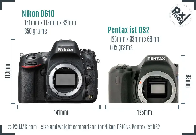 Nikon D610 vs Pentax ist DS2 size comparison