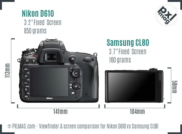 Nikon D610 vs Samsung CL80 Screen and Viewfinder comparison