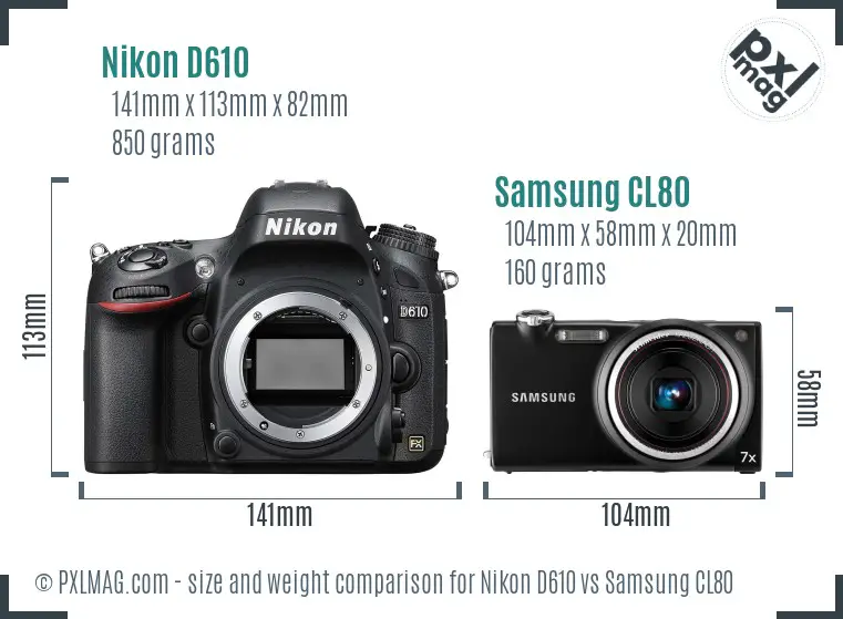 Nikon D610 vs Samsung CL80 size comparison