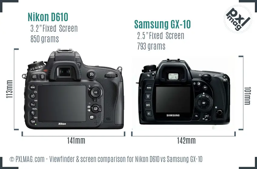Nikon D610 vs Samsung GX-10 Screen and Viewfinder comparison