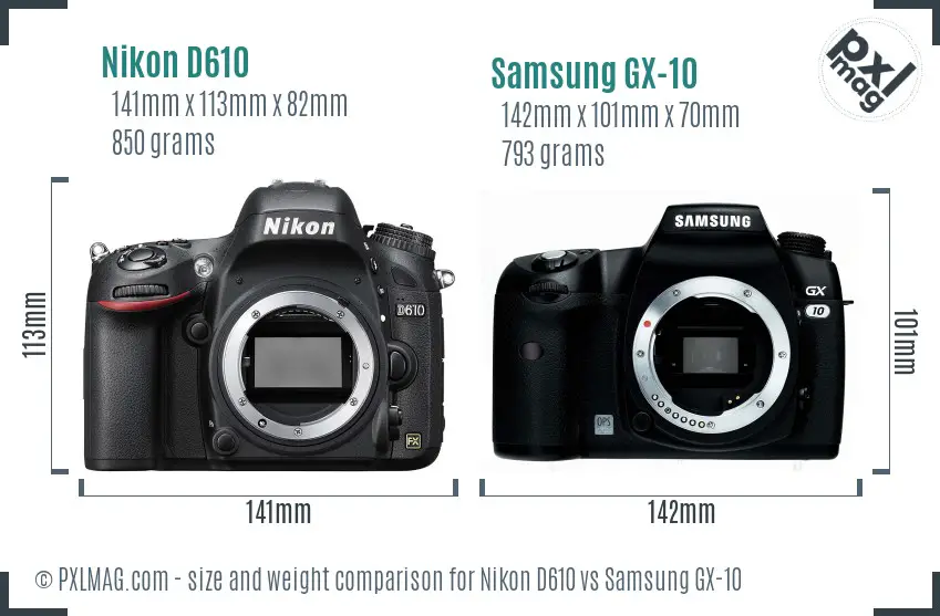 Nikon D610 vs Samsung GX-10 size comparison