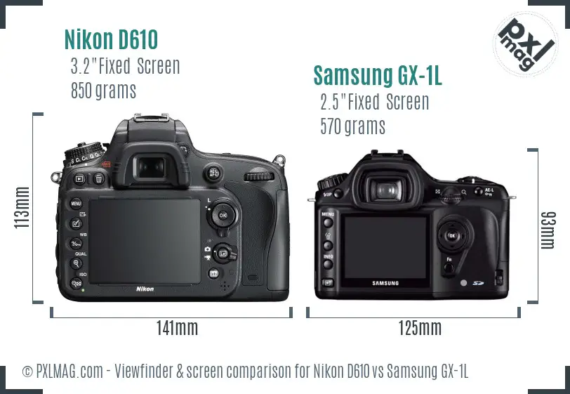 Nikon D610 vs Samsung GX-1L Screen and Viewfinder comparison