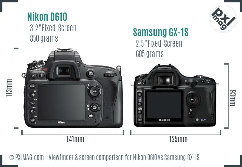 Nikon D610 vs Samsung GX-1S Screen and Viewfinder comparison