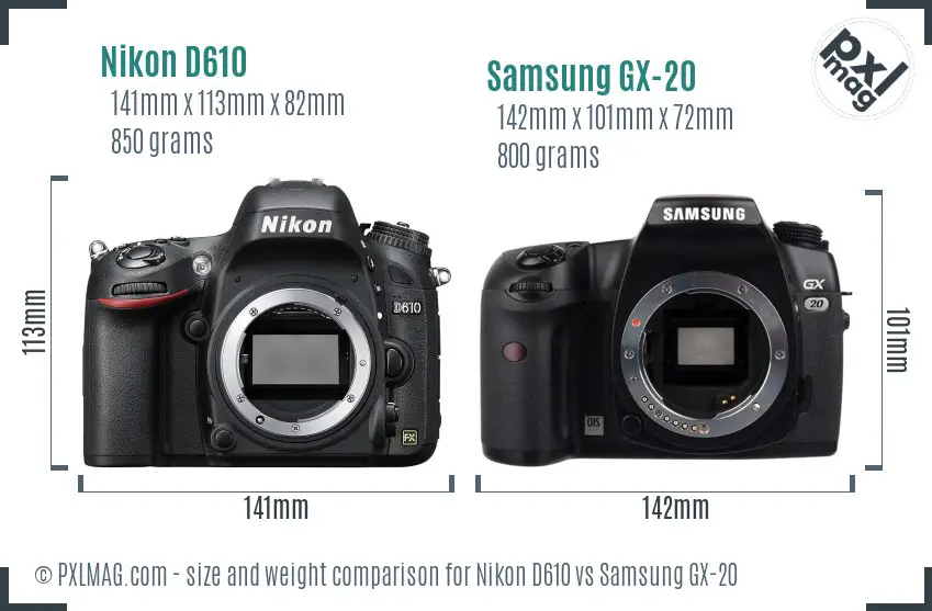 Nikon D610 vs Samsung GX-20 size comparison