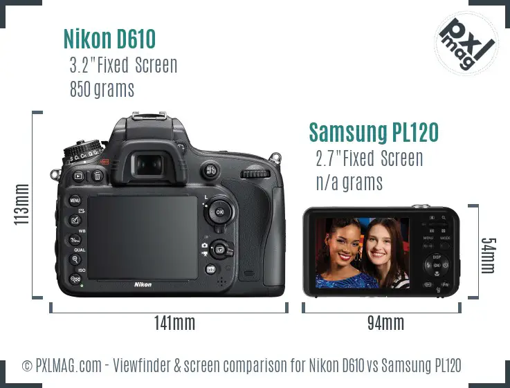 Nikon D610 vs Samsung PL120 Screen and Viewfinder comparison