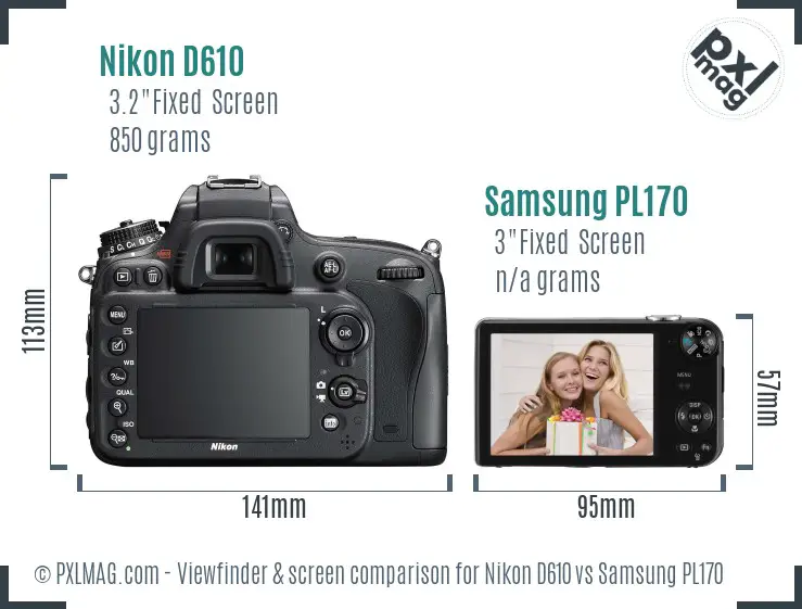 Nikon D610 vs Samsung PL170 Screen and Viewfinder comparison