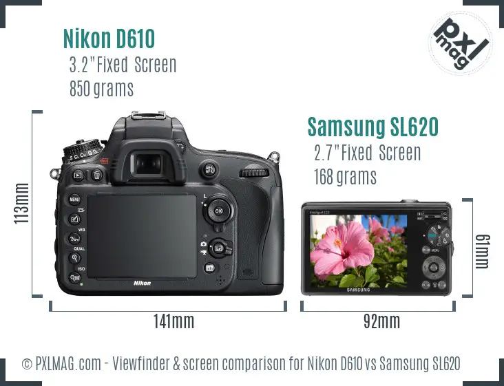 Nikon D610 vs Samsung SL620 Screen and Viewfinder comparison
