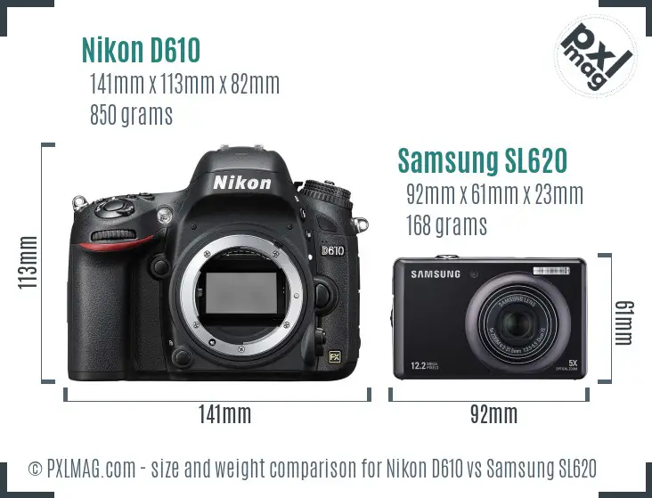 Nikon D610 vs Samsung SL620 size comparison