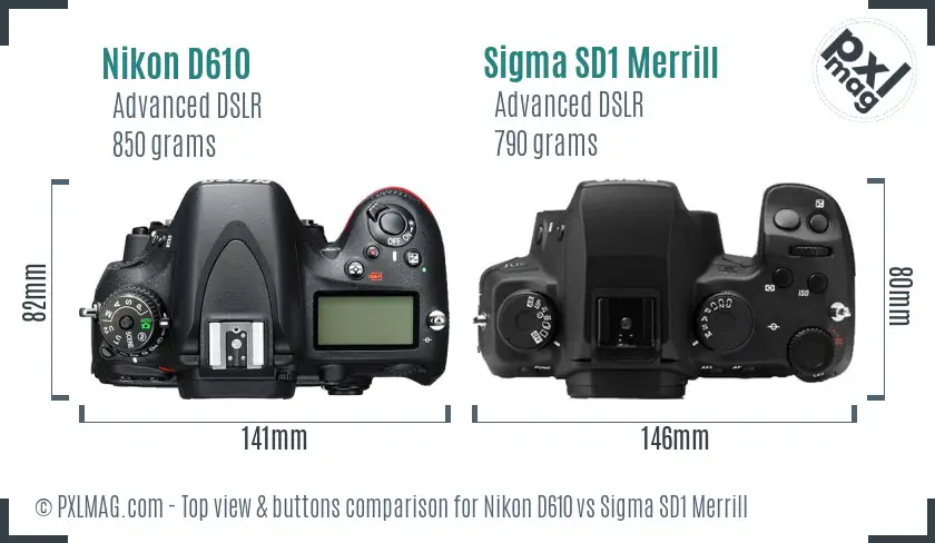 Nikon D610 vs Sigma SD1 Merrill top view buttons comparison