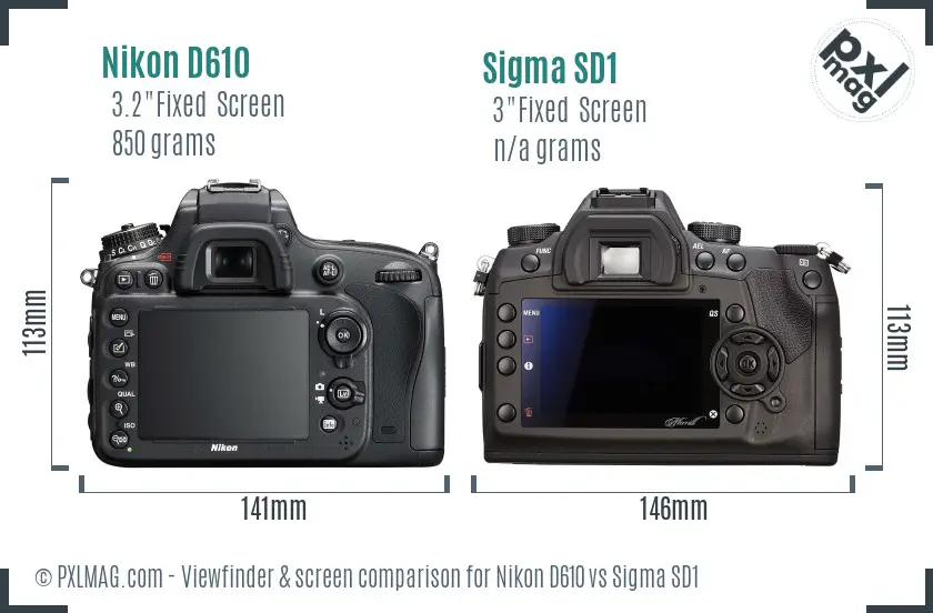 Nikon D610 vs Sigma SD1 Screen and Viewfinder comparison