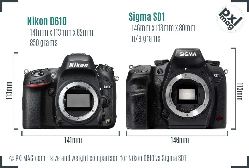 Nikon D610 vs Sigma SD1 size comparison