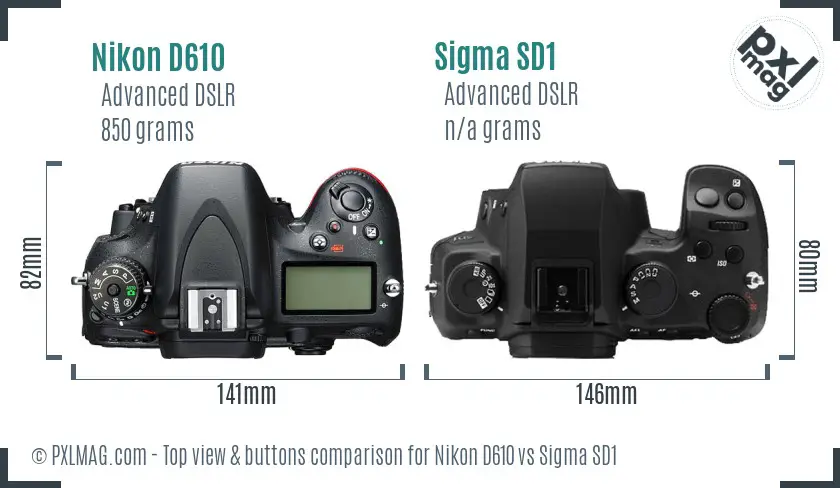Nikon D610 vs Sigma SD1 top view buttons comparison