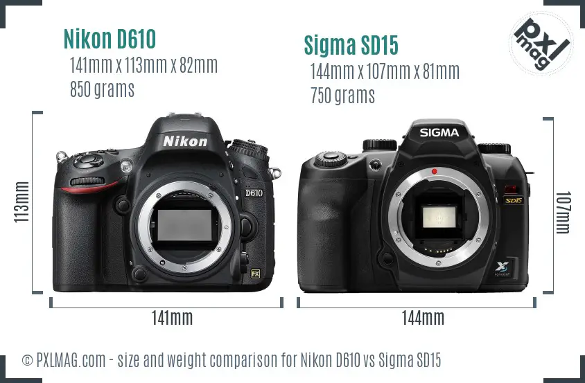 Nikon D610 vs Sigma SD15 size comparison