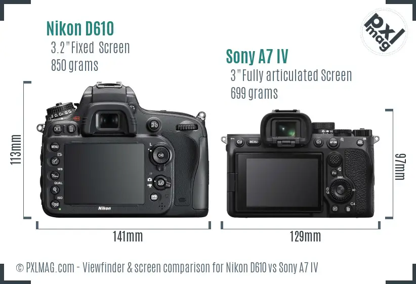 Nikon D610 vs Sony A7 IV Screen and Viewfinder comparison Nikon D610 vs Sony A7 IV Screen and Viewfinder comparison