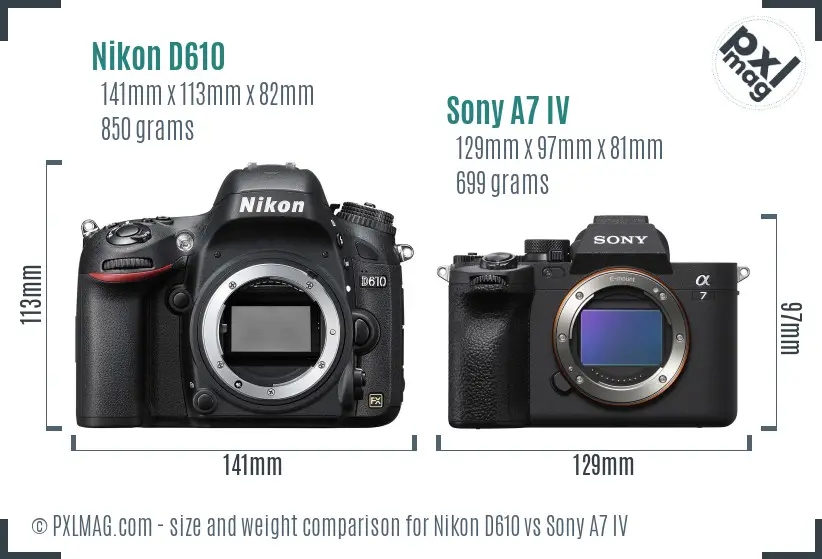 Nikon D610 vs Sony A7 IV size comparison Nikon D610 vs Sony A7 IV size comparison