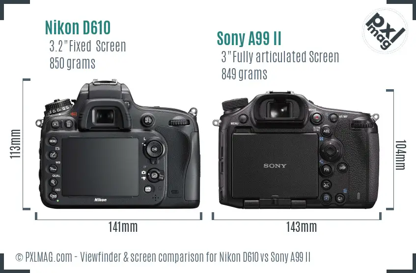 Nikon D610 vs Sony A99 II Screen and Viewfinder comparison
