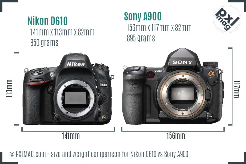 Nikon D610 vs Sony A900 size comparison