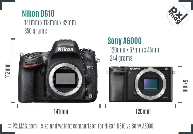 Nikon D610 vs Sony A6000 size comparison Nikon D610 vs Sony A6000 size comparison