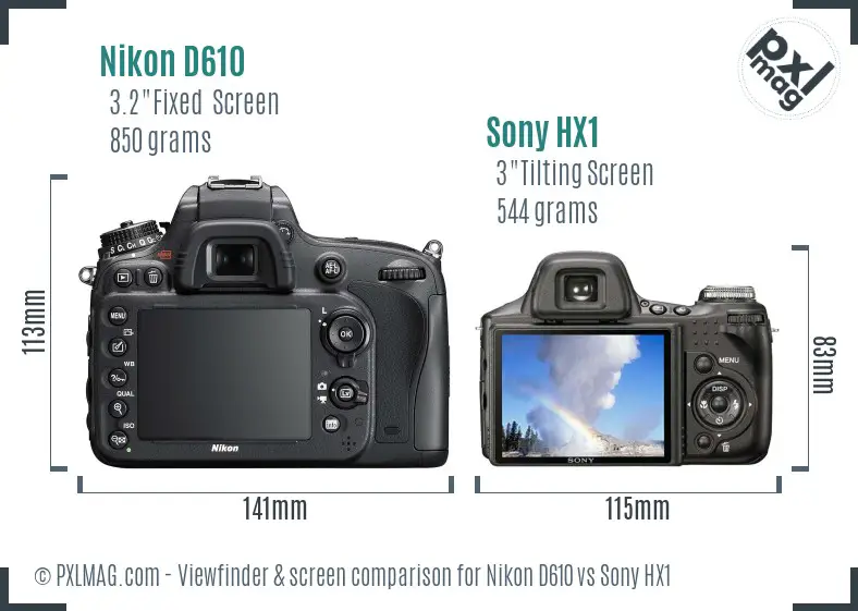 Nikon D610 vs Sony HX1 Screen and Viewfinder comparison