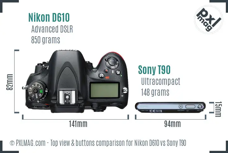 Nikon D610 vs Sony T90 top view buttons comparison