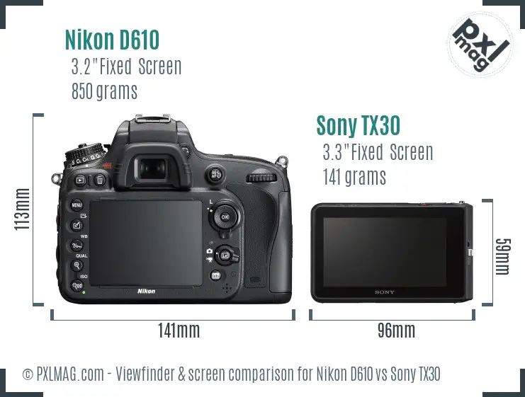 Nikon D610 vs Sony TX30 Screen and Viewfinder comparison