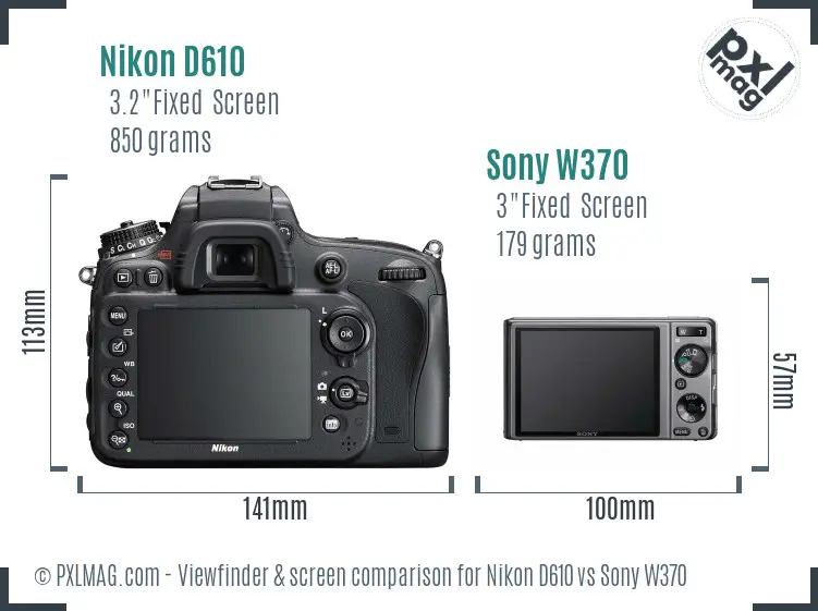 Nikon D610 vs Sony W370 Screen and Viewfinder comparison