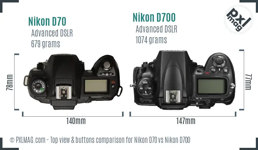Nikon D70 vs Nikon D700 top view buttons comparison