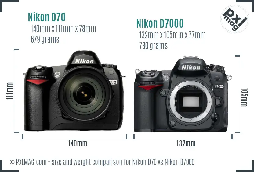 Nikon D70 vs Nikon D7000 size comparison