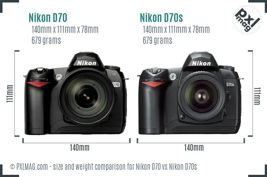 Nikon D70 vs Nikon D70s size comparison