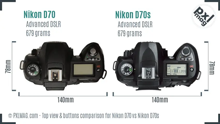 Nikon D70 vs Nikon D70s top view buttons comparison