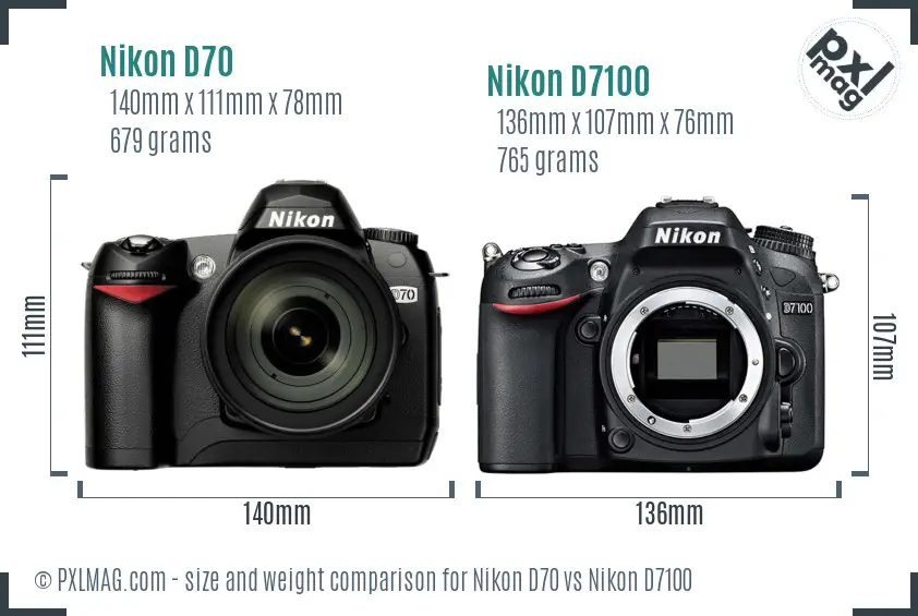 Nikon D70 vs Nikon D7100 size comparison