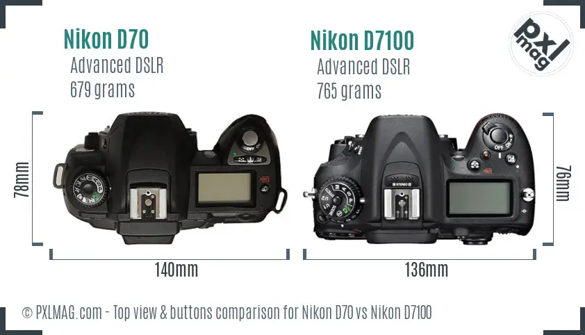 Nikon D70 vs Nikon D7100 top view buttons comparison