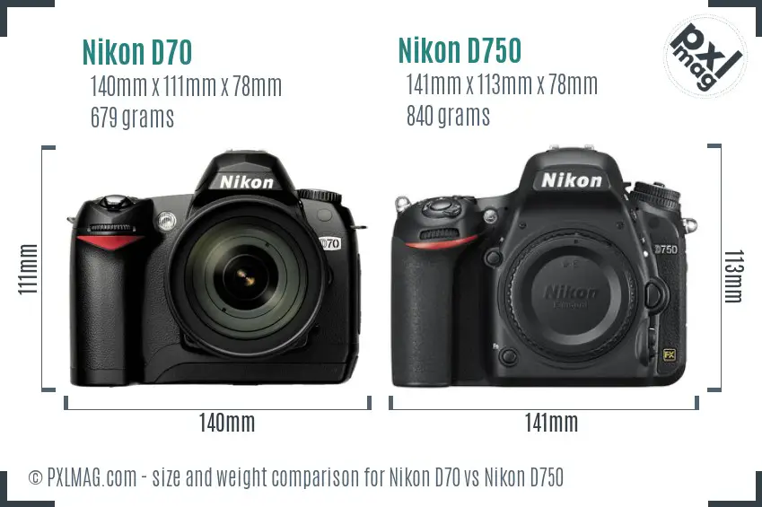 Nikon D70 vs Nikon D750 size comparison