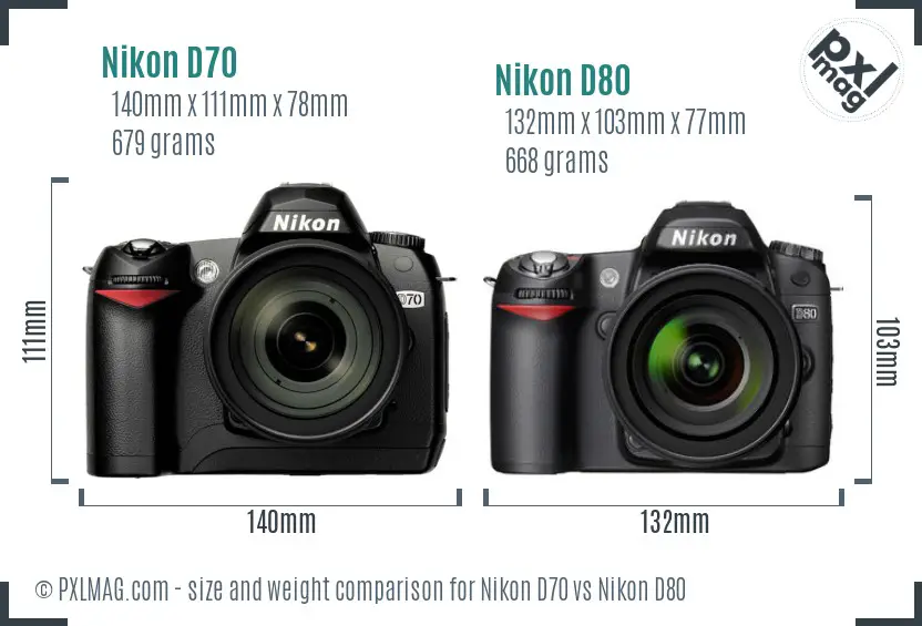 Nikon D70 vs Nikon D80 size comparison