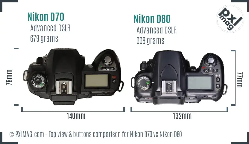 Nikon D70 vs Nikon D80 top view buttons comparison