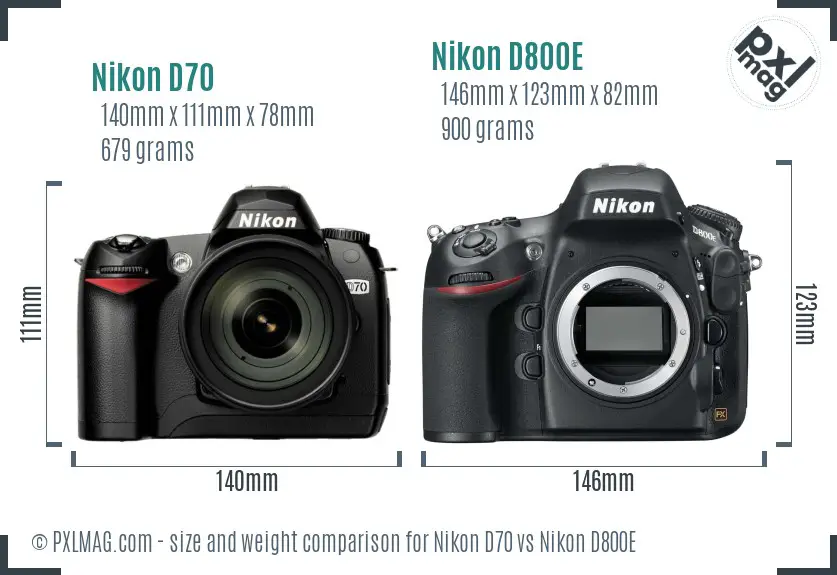 Nikon D70 vs Nikon D800E size comparison