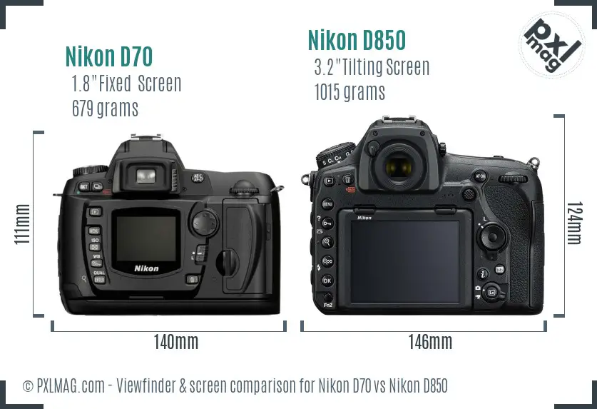 Nikon D70 vs Nikon D850 Screen and Viewfinder comparison