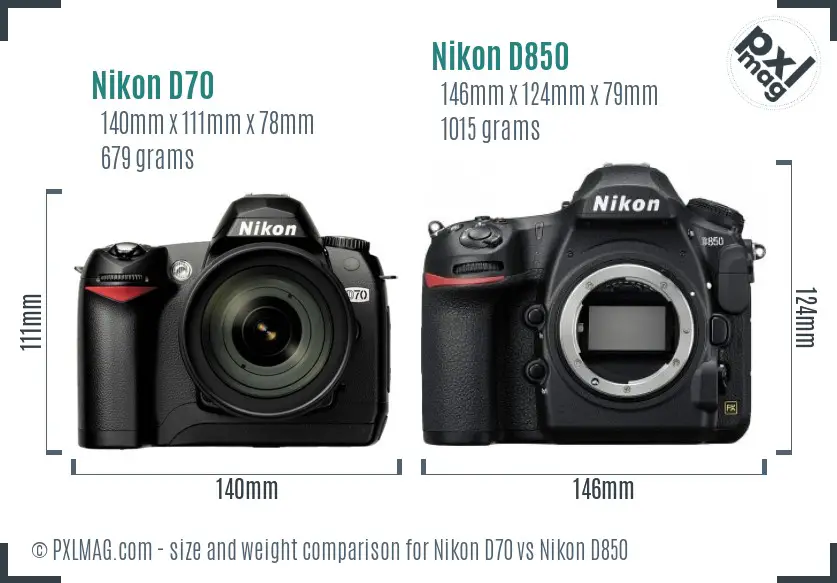 Nikon D70 vs Nikon D850 size comparison