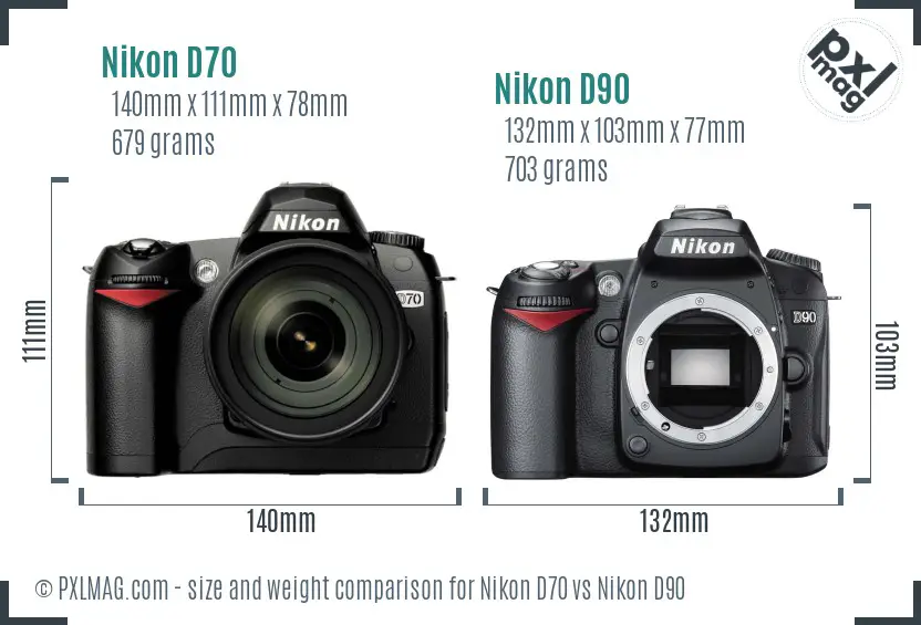 Nikon D70 vs Nikon D90 size comparison